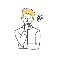 困った様子、悩んでいる表情、考え事をしている男性