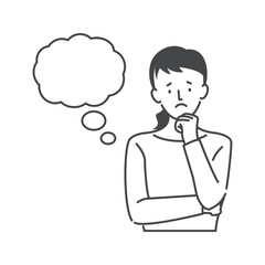 困った様子、悩んでいる表情、考え事をしている女性
