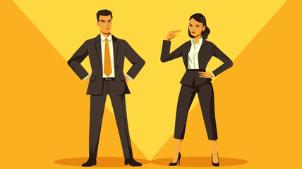 Vector illustration of business man and woman standing, posing, business people.
