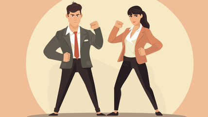 Vector illustration of business man and woman standing, posing, business people.
