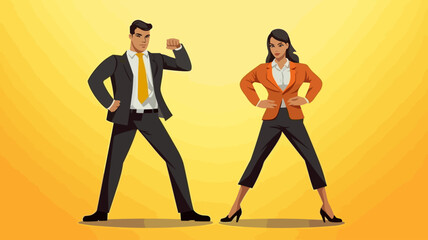 Fototapeta na wymiar Vector illustration of business man and woman standing, posing, business people.