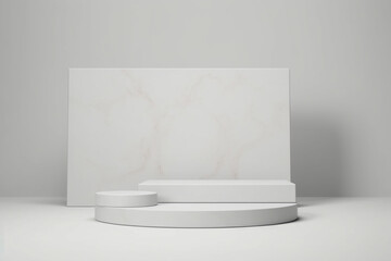 Fototapeta na wymiar 3d blank podium display in white marble color for present product and mock up