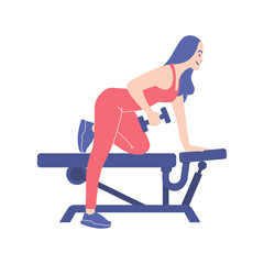 Obraz premium Girl Exercising on a workout bench with dumbbell