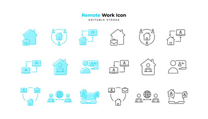 Set of remote work Icons. Simple line art and editable stroke icons pack.