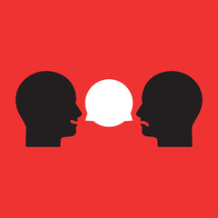 complicated conversation between two people. concept of hard communication with person and angry insult or difficult debate. flat cartoon style trend graphic art design isolated on red background