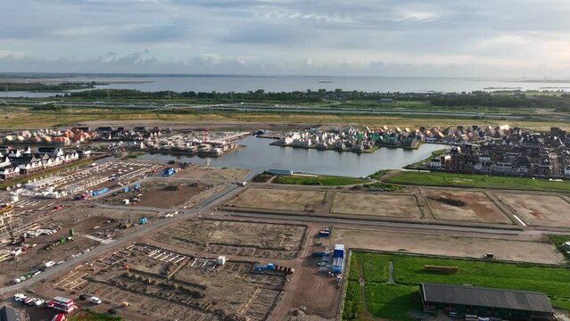 Green water-rich residential development project of Weespersluis. Aerial