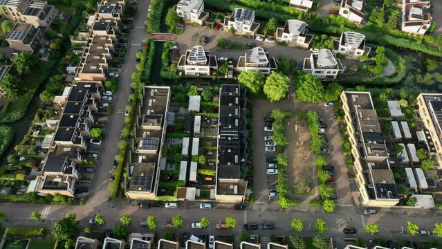 New residential development housing projects, Weesp, Amsterdam. Aerial tilt-down