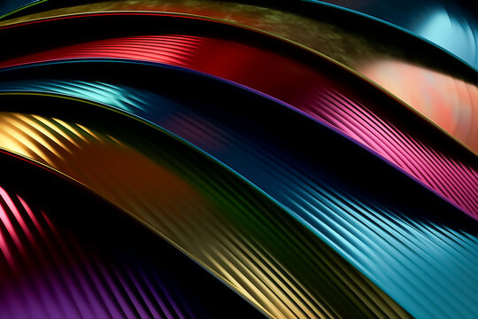 Concept of colorful metallic coatings on sheet metal parts against black background.