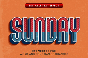 sunday retro 3d editable vector text effect, vintage style text