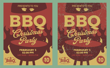 Vector Christmas Party Poster Retro Vintage Grunge Hand Drawn Template