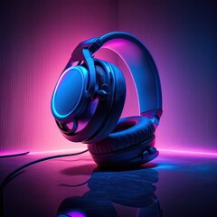 Neon Gaming Headphones on a Surface 