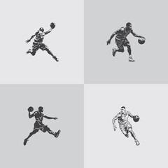 basketball player silhouette NBA sports game vector set design