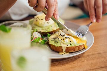 Eating healthy breakfast. Clean eating, dieting, detox, food concept