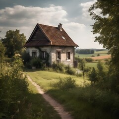Obraz premium old house in the countryside watercolour style in the summer