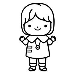 Gilr And Boy, friend, girl with amimal, outline vector illustration