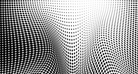 Abstract halftone wave dotted background. Futuristic twisted grunge pattern, dot, circles. Vector modern optical pop art texture for posters, business cards, cover, labels mock-up, stickers layout