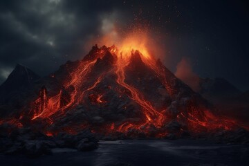 Lava erupts from a volcano. 