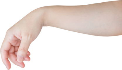 Woman hand gesture holding something isolated on white background