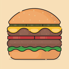 vector image of double burger in flat color style