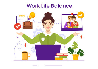 Work Life Balance Vector Illustration of Person Balancing with Job and Family or Leisure Activities in Multitasking Flat Cartoon Hand Drawn Templates