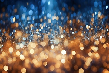 Ai generative. Background of abstract blue and gold glitter defocused lights