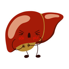 Sick sad liver character. Kawaii liver cartoon character. Diseased pain gallbladder organ. Stock vector flat illustration on a white background.