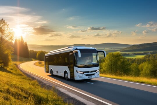 Bus Traveling On The Asphalt Road, Generative AI