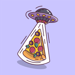 pizza flying saucer ufo cartoon style