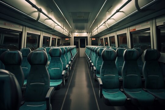 Modern Sleeper Bus Empty Interior And Seats, Generative AI