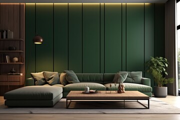 Sleek Living Room Sanctuary with Designer Furniture, High Ceilings, and Elegant Decorative Accents..