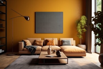 Sleek Living Room Sanctuary with Designer Furniture, High Ceilings, and Elegant Decorative Accents..