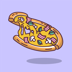 pizza with bacon and gooey cheese vector illustration in cartoon style