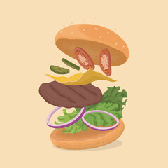color image of hamburger with tasty ingredients