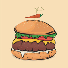 image of tasty burger with chili pepper