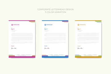 Professional corporate business letterhead template design with 3 color variation bundle