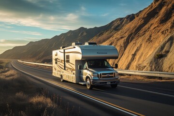 RV Camper On Highway, Generative AI