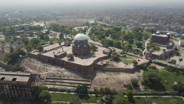 Aerial view of the Tomb of Hazrat Shah Rukn-e-Alam in Multan City in Punjab, Pakistan
