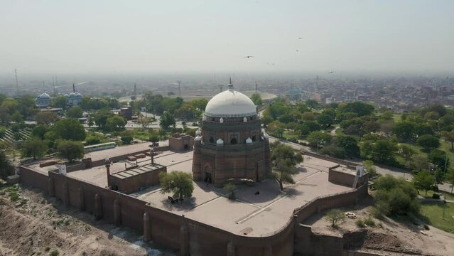 Aerial view of the Tomb of Hazrat Shah Rukn-e-Alam in Multan City in Punjab, Pakistan