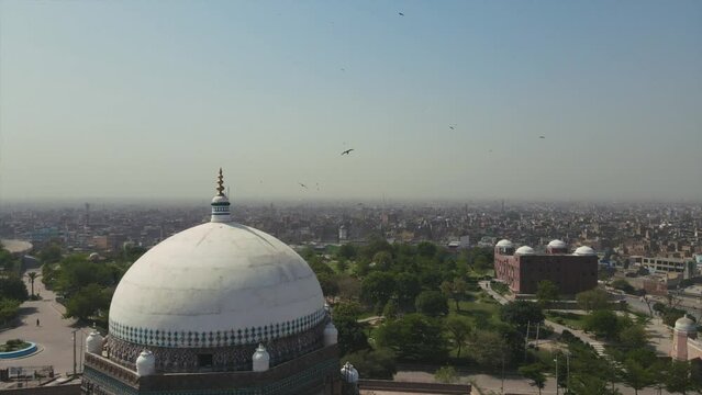 Aerial view of the Tomb of Hazrat Shah Rukn-e-Alam in Multan City in Punjab, Pakistan