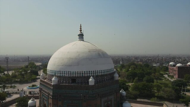 Aerial view of the Tomb of Hazrat Shah Rukn-e-Alam in Multan City in Punjab, Pakistan