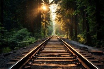 Fototapeta premium Train Track Natural Light, Generative AI