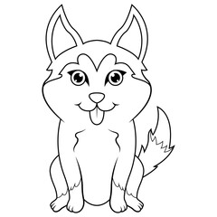 Shiba Inu cartoon sitting line art