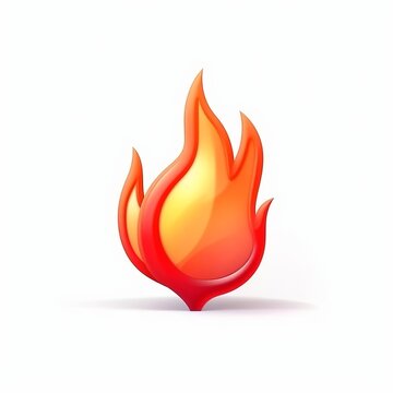 3d fire flame icon with burning red hot sparks isolated on white background. Render sprite of fire emoji, energy and power concept. 3d cartoon simple vector illustration generative ai