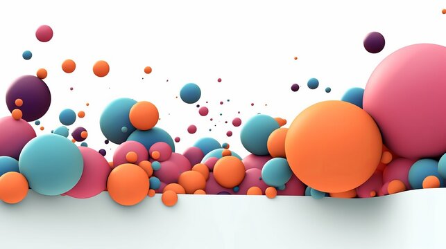 Abstract composition with colorful random spheres. Colorful matte soft balls in different sizes flying over white background. Vector illustration generative ai