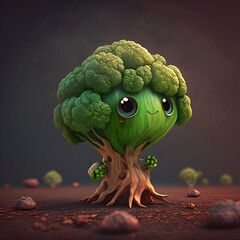 Generative ai of cute broccoli character