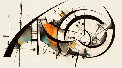 Rolgordijnen zonder boren A calligraphic abstraction with a watercolor and ink design background © alisaaa