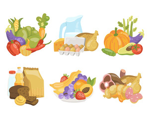 vector illustration of food set flour and pastries fruits and vegetables