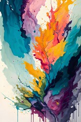 A vibrant abstract painting of a splash of watercolors, with a mix of bright and muted hues.