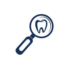 Vector logo tooth hygiene treatment with magnifying glass