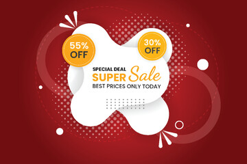 Vector sale banner promotion and super sale with the red background and super offer banner template with editable text effect